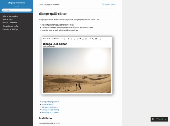 screenshot of Django Quill Editor