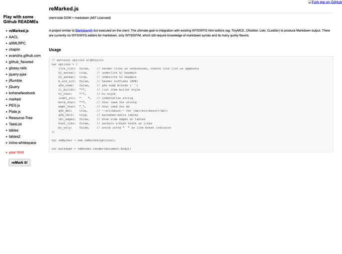 screenshot of ReMarked.js