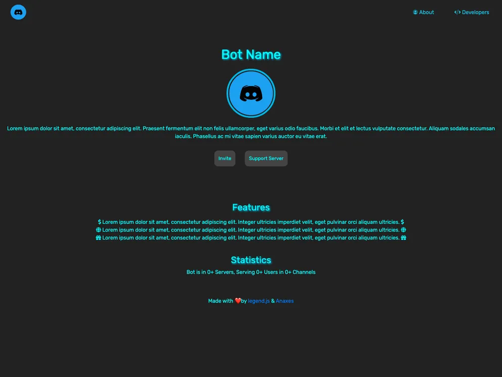 screenshot of Discord Bot Website