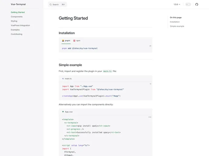screenshot of Vue Termynal