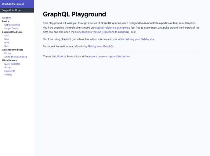 screenshot of Gatsby Starter Graphql Playground