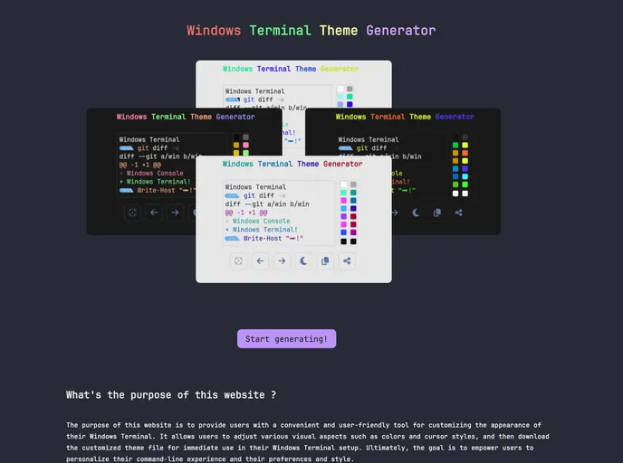 screenshot of Windows Terminal Theme Generator
