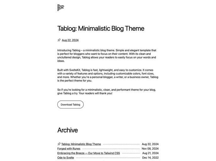 screenshot of Tablog Svelte