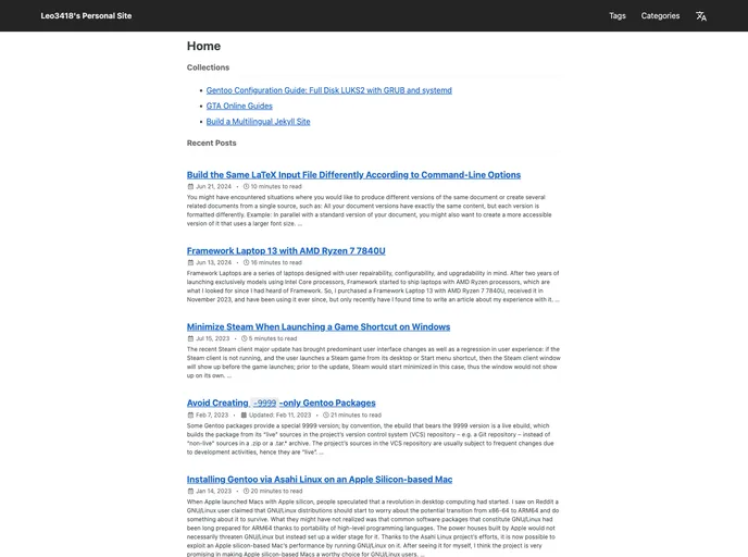screenshot of Leo3418.github.io
