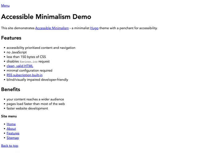 screenshot of Accessible Minimalism Hugo Theme
