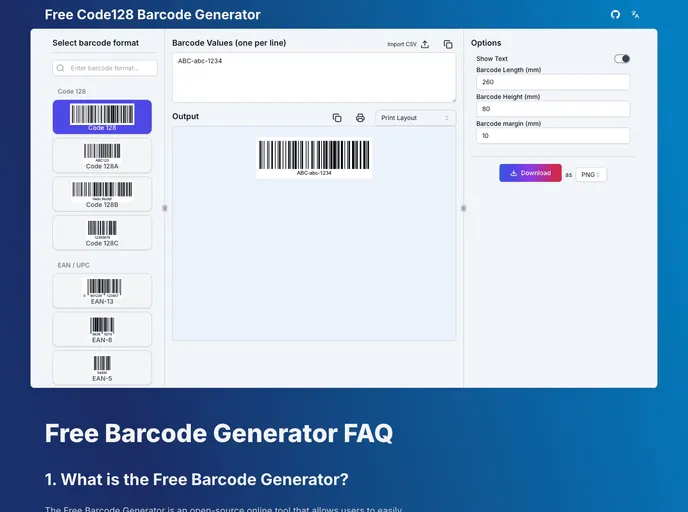 screenshot of Barcode Generator