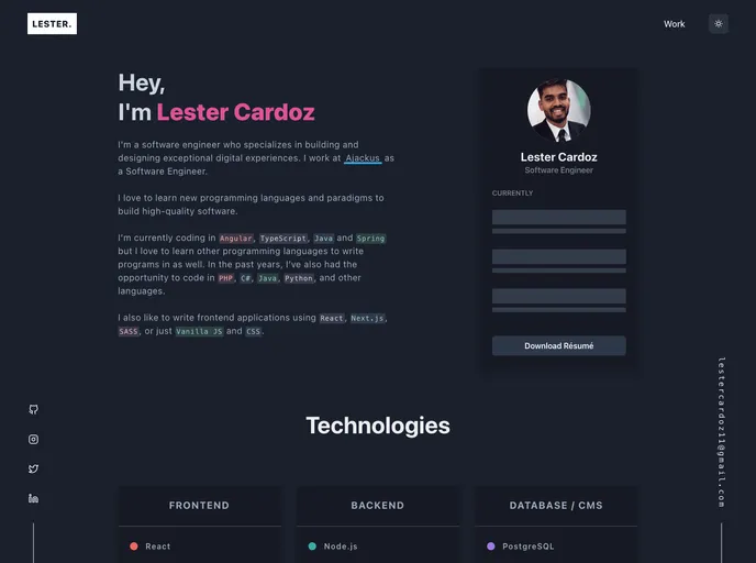 screenshot of Lestercardoz.com