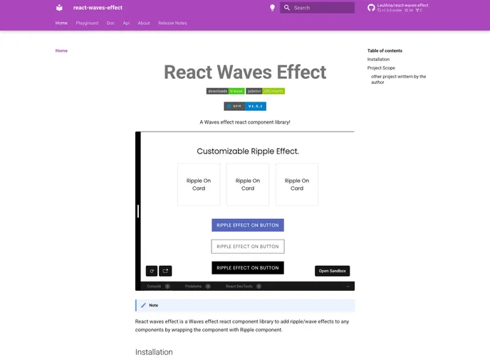screenshot of React Waves Effect