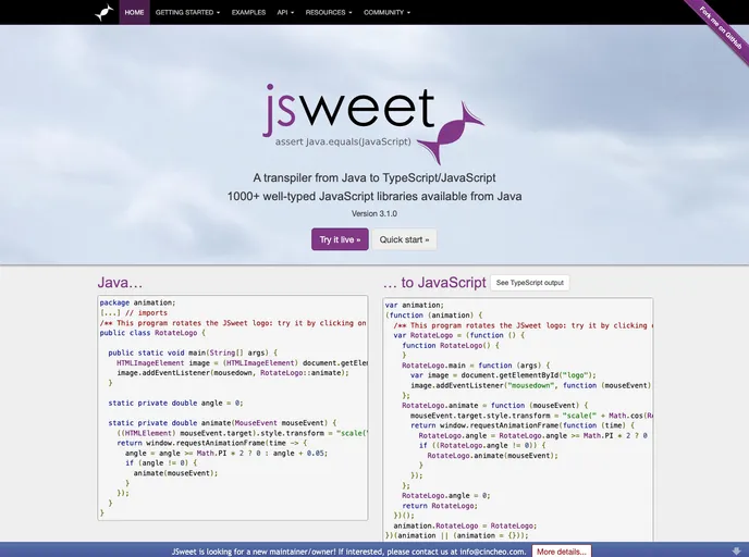 screenshot of Jsweet Node Example