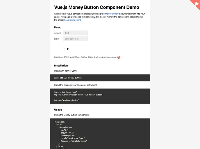 screenshot of Vue Money Button