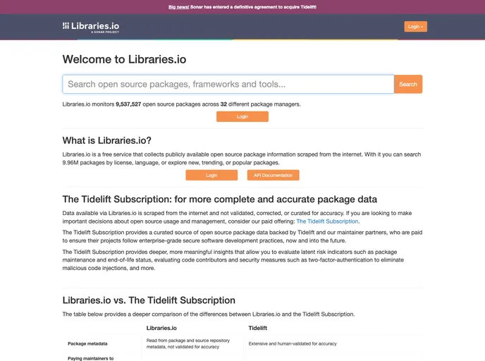 screenshot of Libraries.io