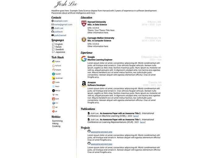 screenshot of Iconic Resume