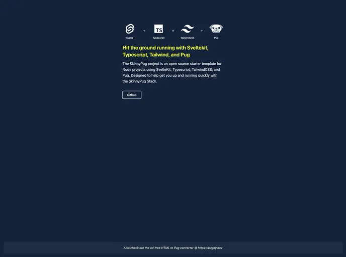 screenshot of Svelte Typescript Tailwind Pug Starter