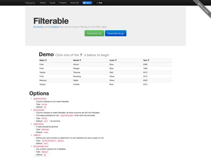 screenshot of Filterable