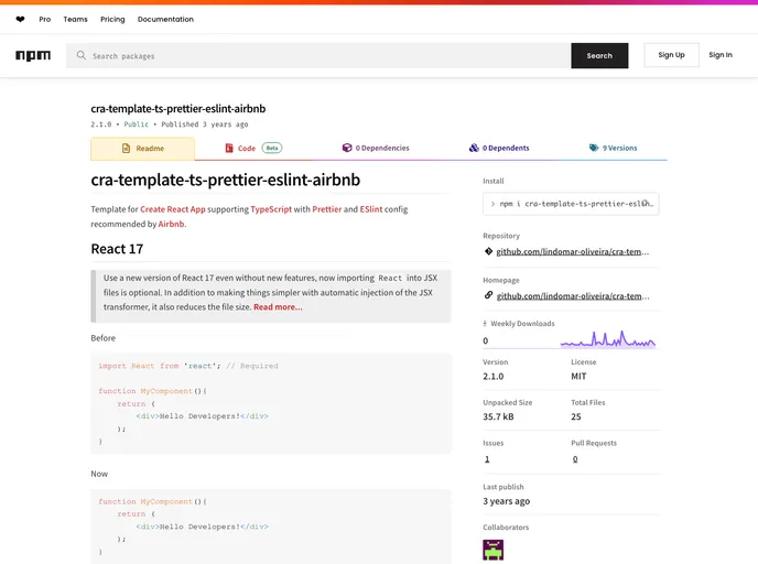 screenshot of Cra Template Ts Prettier Eslint Airbnb