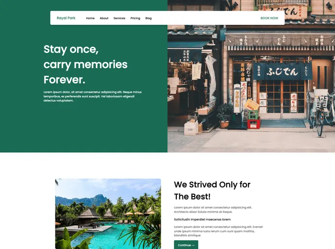 screenshot of Hotel Landing Page