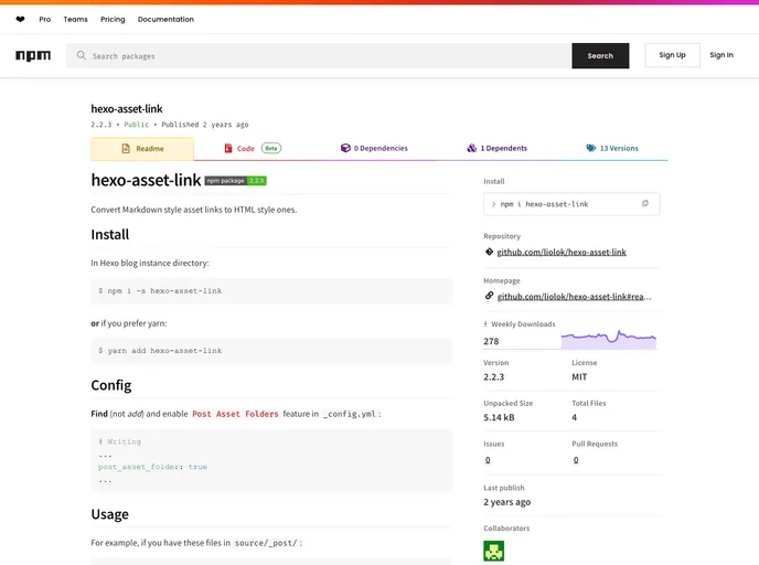 screenshot of Hexo Asset Link