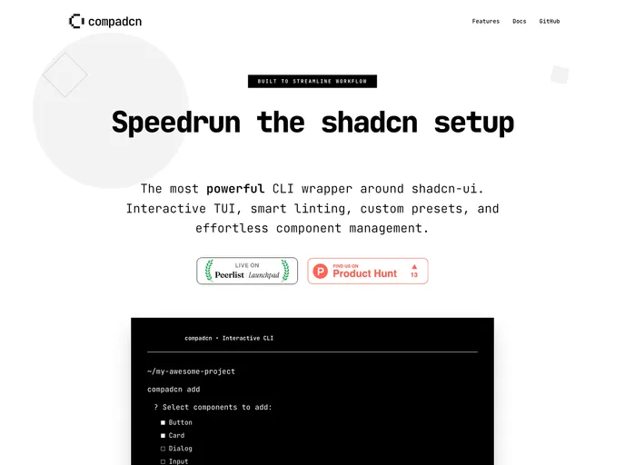 screenshot of Compadcn