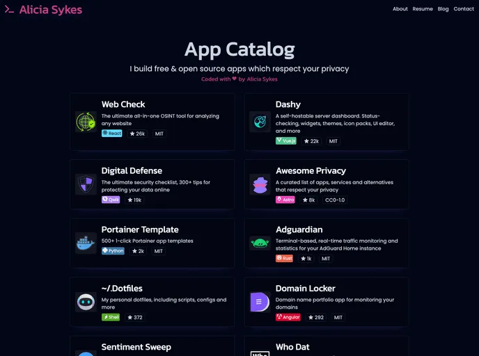 screenshot of Lissy93.github.io