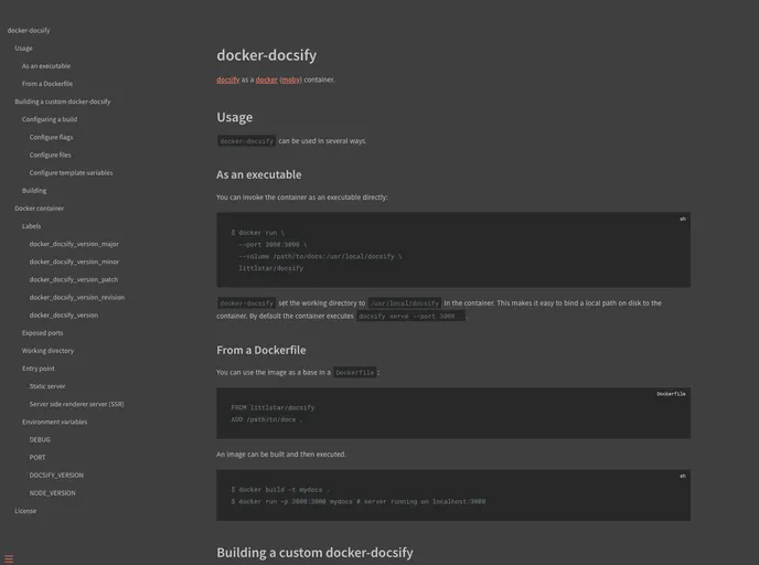 screenshot of Docker Docsify