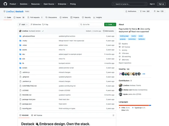 screenshot of Destack Starter