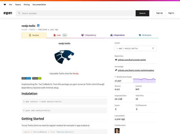 screenshot of Nestjs Twilio