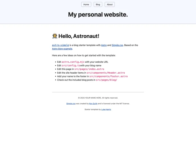 screenshot of Astro Simple