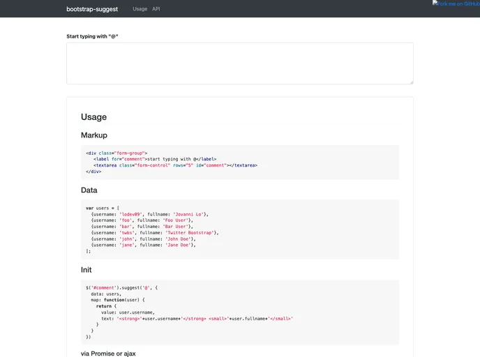 screenshot of Bootstrap Suggest