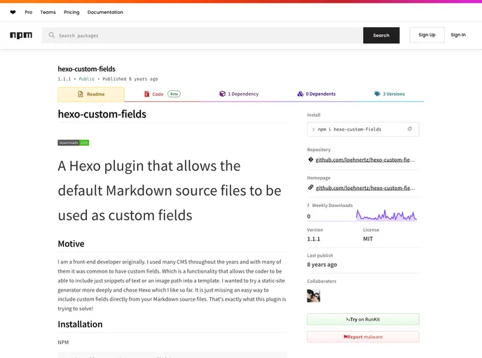 screenshot of Hexo Custom Fields