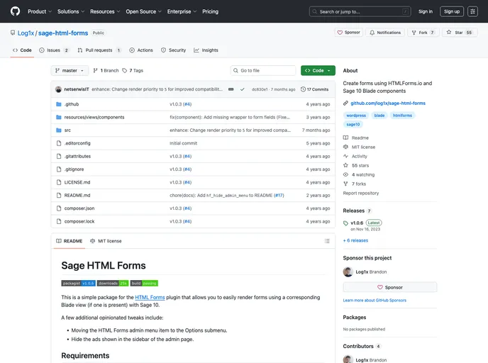 screenshot of Sage Html Forms