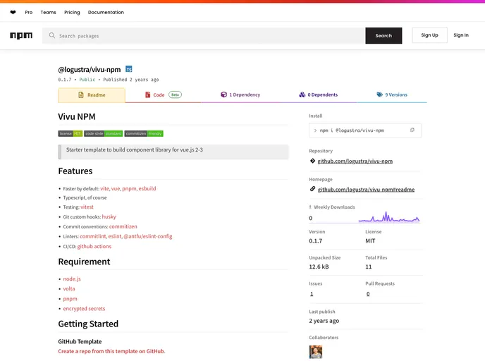 screenshot of Vivu Npm