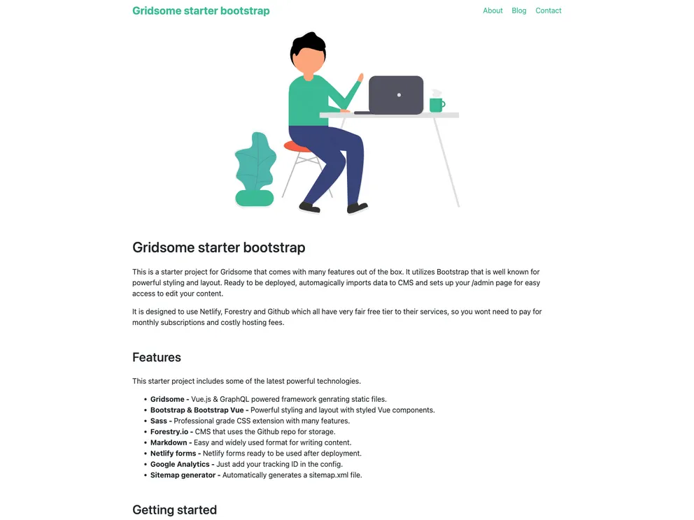 screenshot of Gridsome Starter Bootstrap