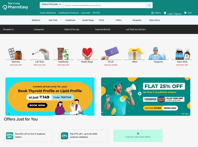 screenshot of Pharmeasy.in