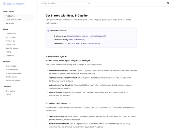 screenshot of Nestjs Cognito