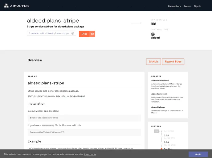 screenshot of Meteor Plans Stripe