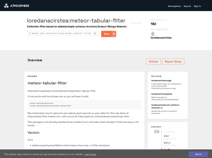 screenshot of Meteor Tabular Filter