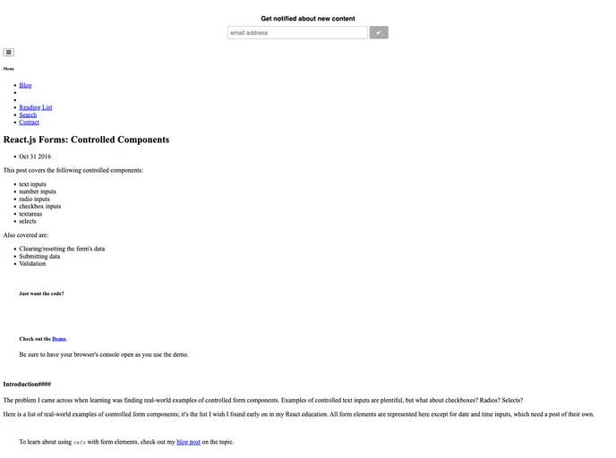 screenshot of React Controlled Form Components