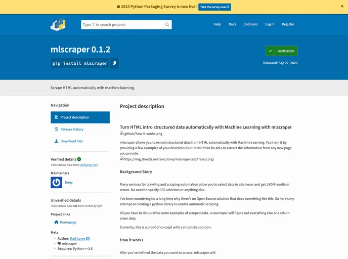 screenshot of Mlscraper
