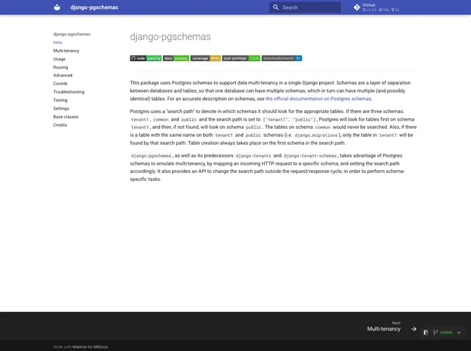 screenshot of Django Pgschemas