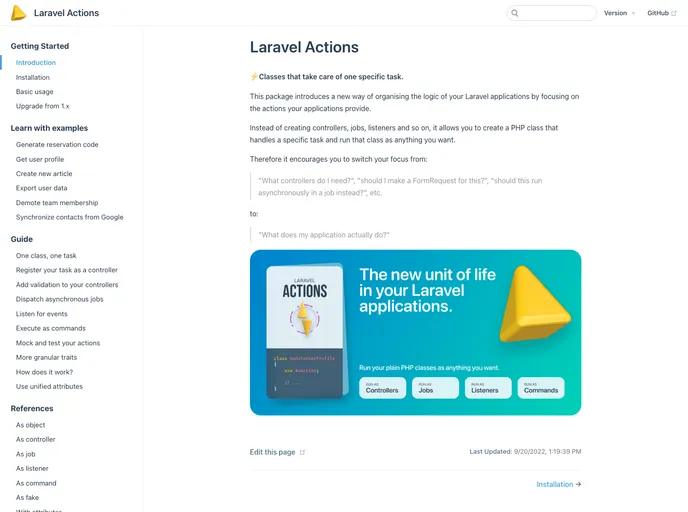 screenshot of Laravel Actions