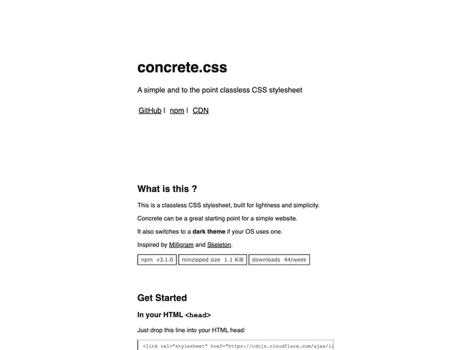 screenshot of Concrete.css