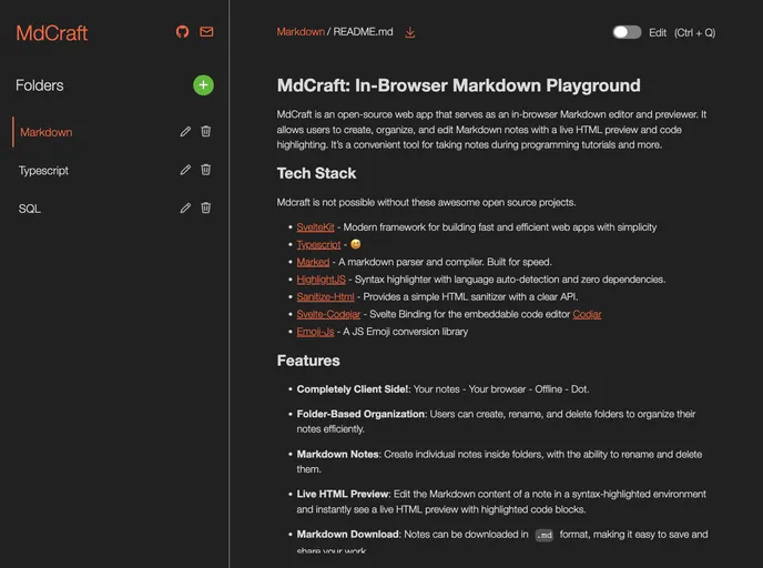 screenshot of Mdcraft
