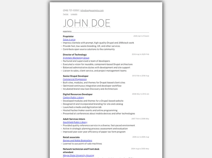 screenshot of Resume