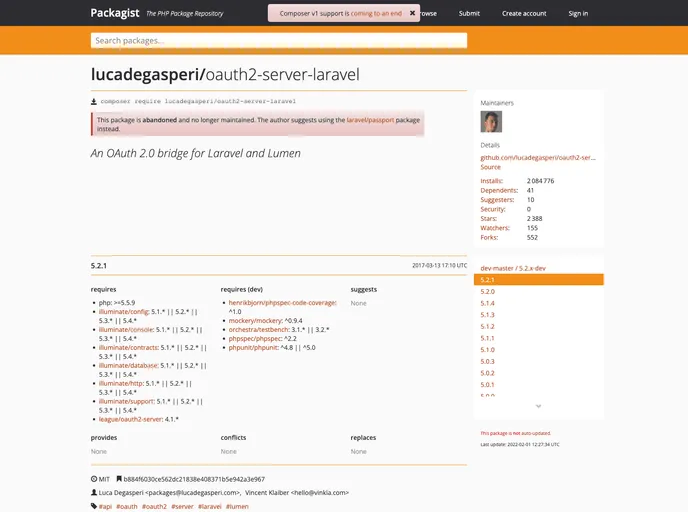 screenshot of Oauth2 Server Laravel
