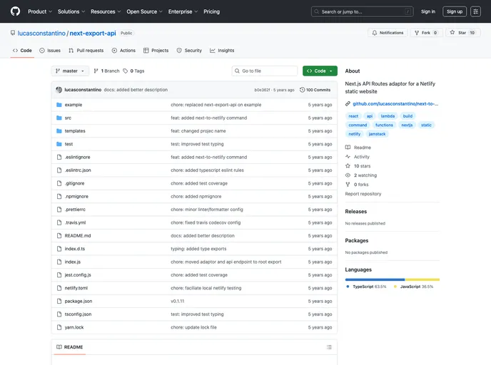 screenshot of Next Export Api
