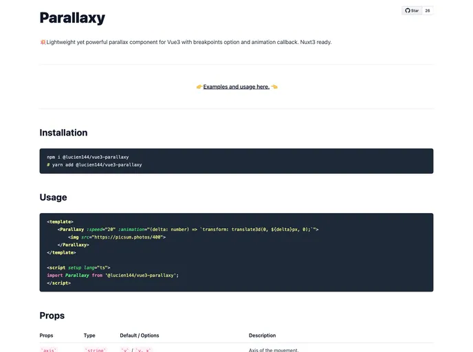 screenshot of Vue3 Parallaxy