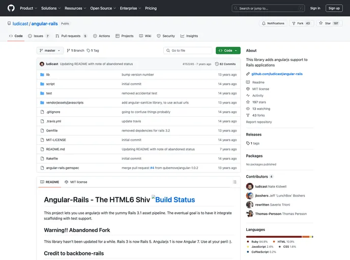 screenshot of Angular Rails