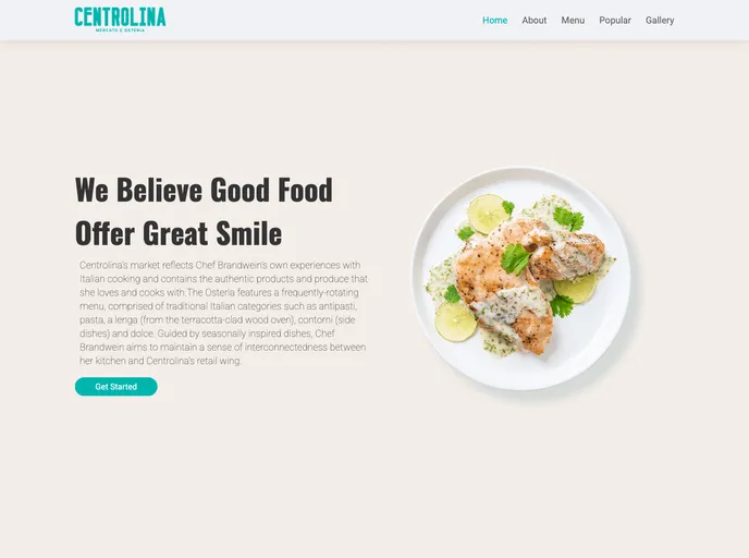 screenshot of Centrolina Italian Restaurant Landing Page