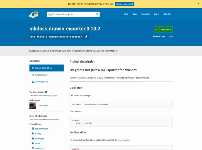 screenshot of Mkdocs Drawio Exporter
