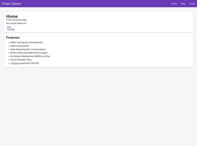 screenshot of Preact Starter